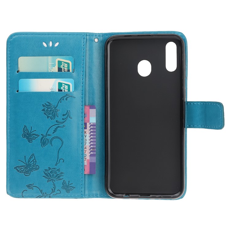 Imprint Butterfly Flower PU Leather Flip Stand Phone Case for Samsung Galaxy M40 - Baby Blue-6