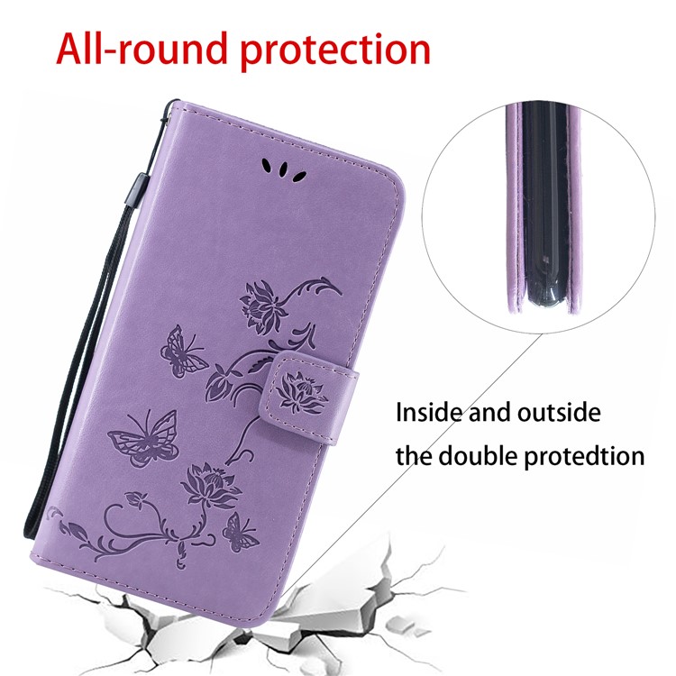 Imprint Butterfly Flower PU Leather Flip Stand Phone Case for Samsung Galaxy M40 - Purple-3