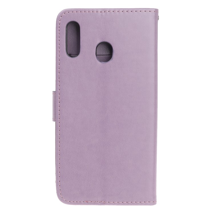 Imprint Butterfly Flower PU Leather Flip Stand Phone Case for Samsung Galaxy M40 - Purple-4