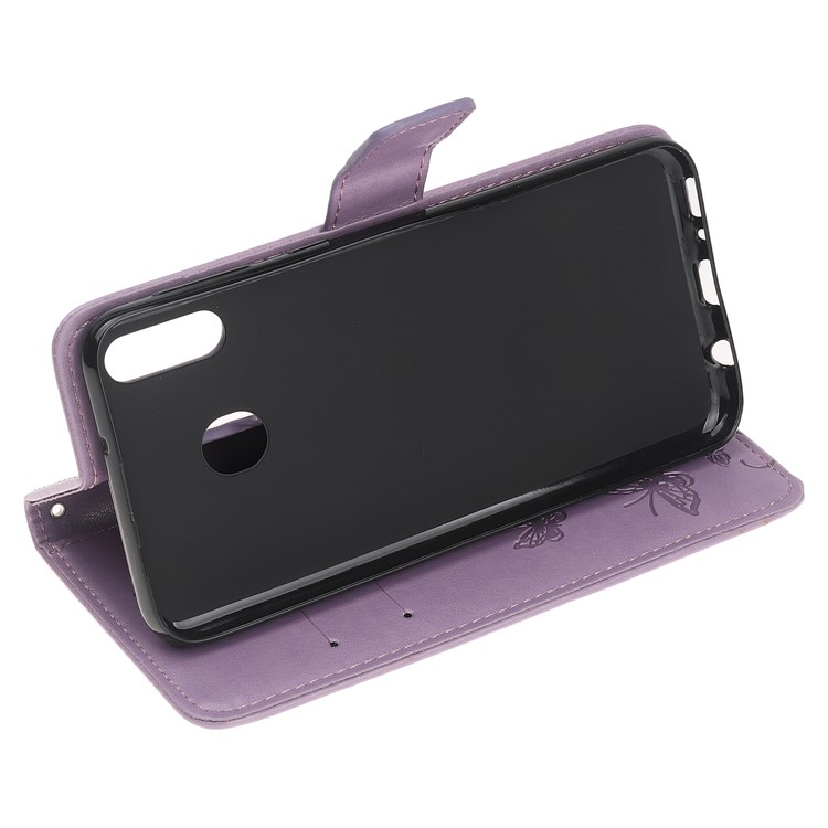 Imprint Butterfly Flower PU Leather Flip Stand Phone Case for Samsung Galaxy M40 - Purple-5