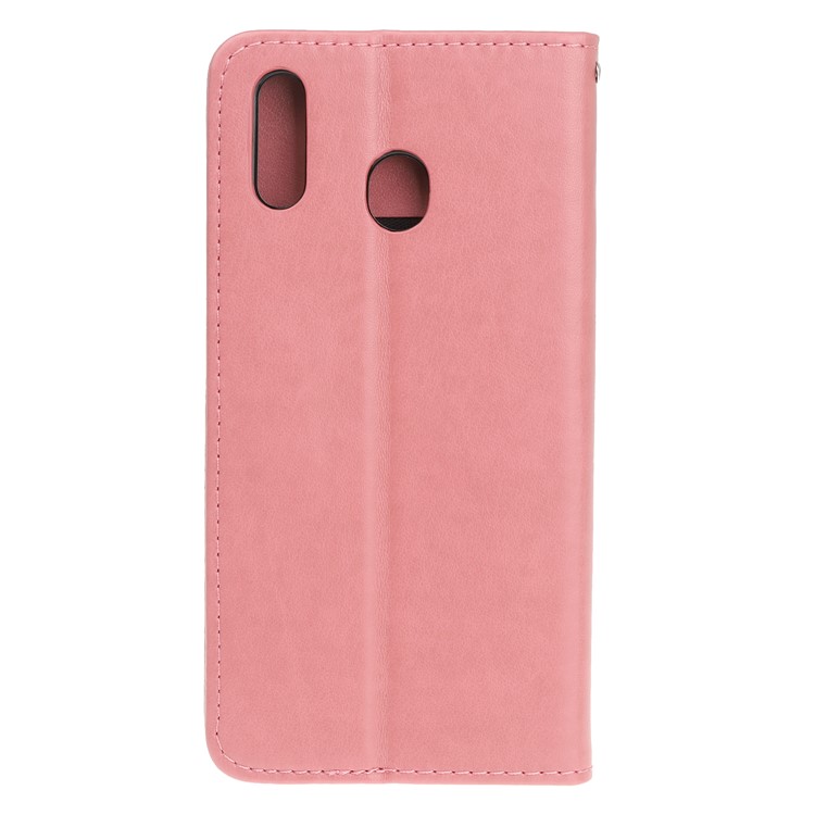 Imprint Cat and Fishbone Pattern Leather Wallet Case for Samsung Galaxy A20e - Pink-4