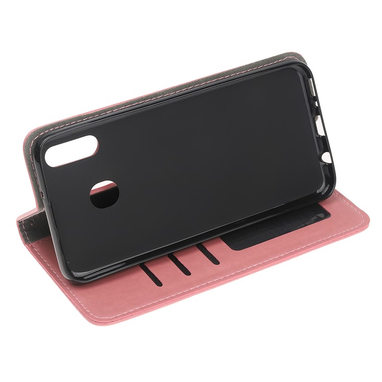 Imprint Cat and Fishbone Pattern Leather Wallet Case for Samsung Galaxy A20e - Pink-5
