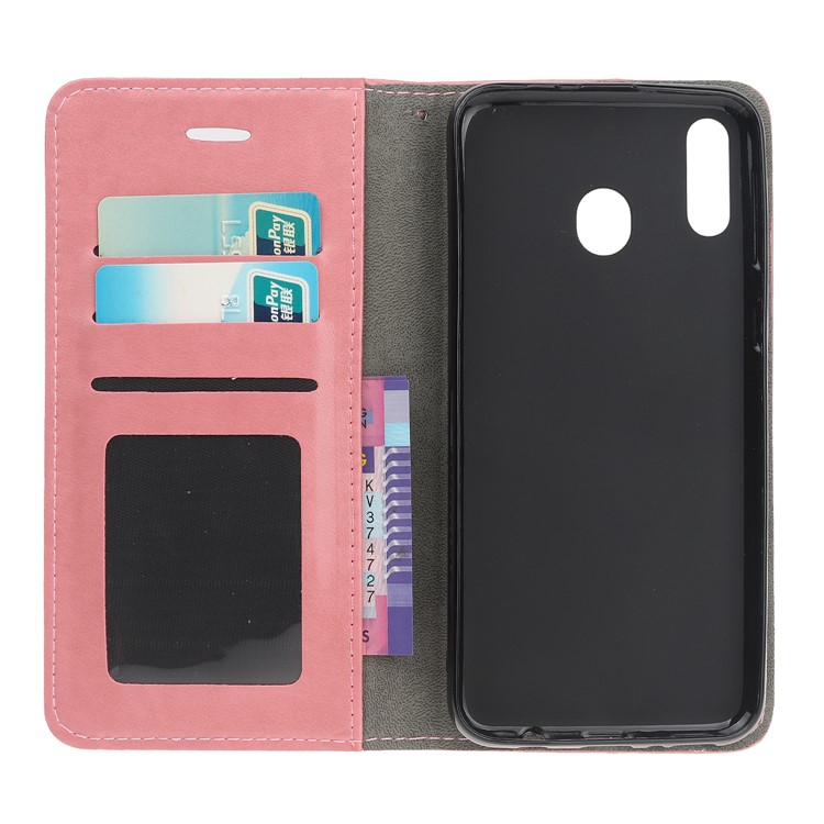Imprint Cat and Fishbone Pattern Leather Wallet Case for Samsung Galaxy A20e - Pink-6