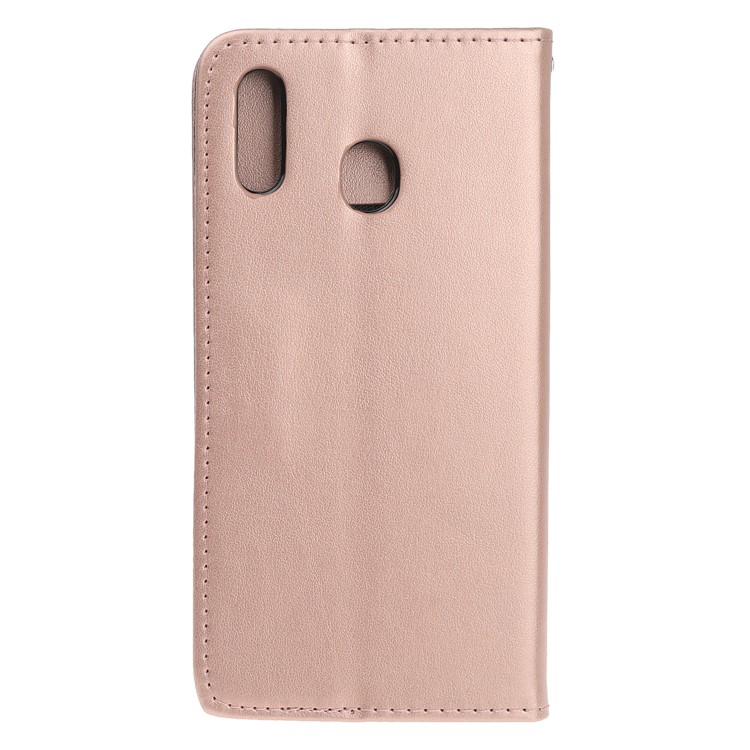 Imprint Cat and Fishbone Pattern Leather Wallet Case for Samsung Galaxy A20e - Rose Gold-4