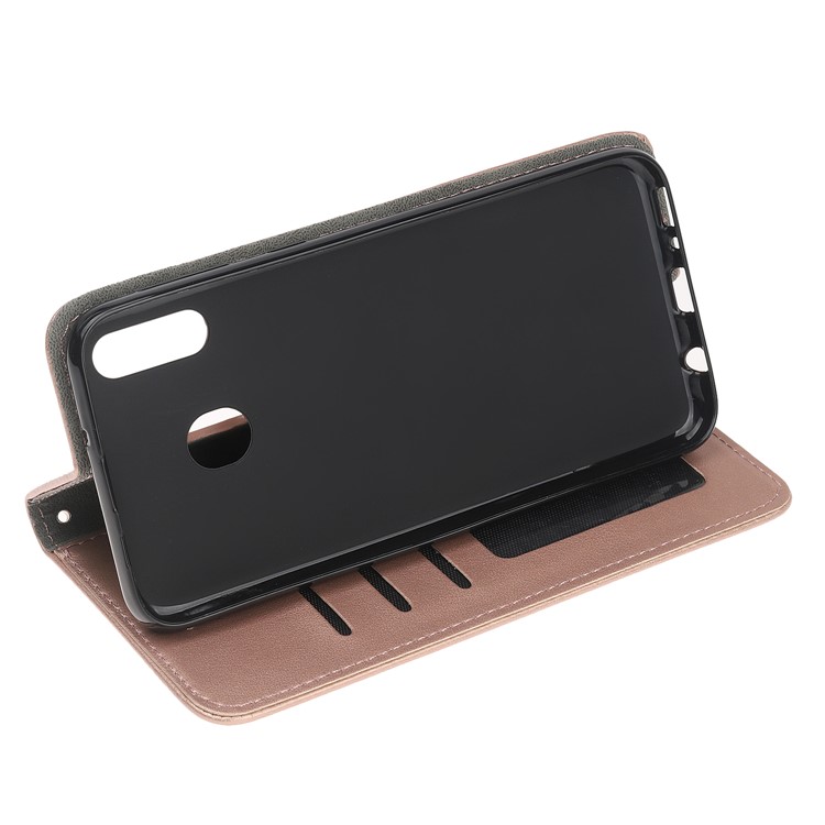Imprint Cat and Fishbone Pattern Leather Wallet Case for Samsung Galaxy A20e - Rose Gold-5