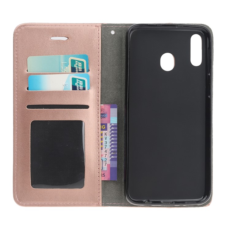 Imprint Cat and Fishbone Pattern Leather Wallet Case for Samsung Galaxy A20e - Rose Gold-6