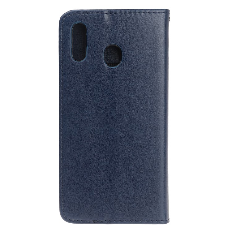 Imprint Cat and Fishbone Pattern Leather Wallet Case for Samsung Galaxy A20e - Dark Blue-4