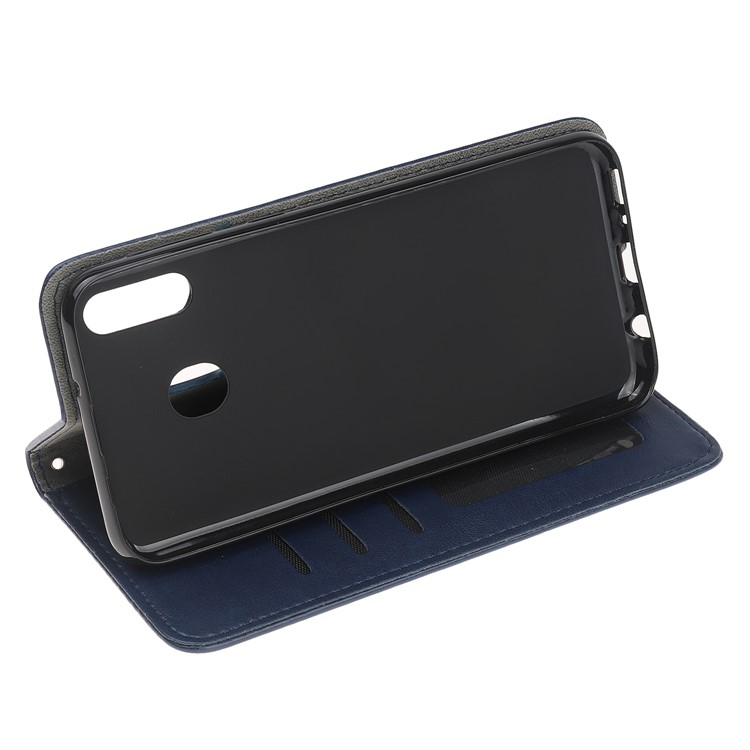 Imprint Cat and Fishbone Pattern Leather Wallet Case for Samsung Galaxy A20e - Dark Blue-5