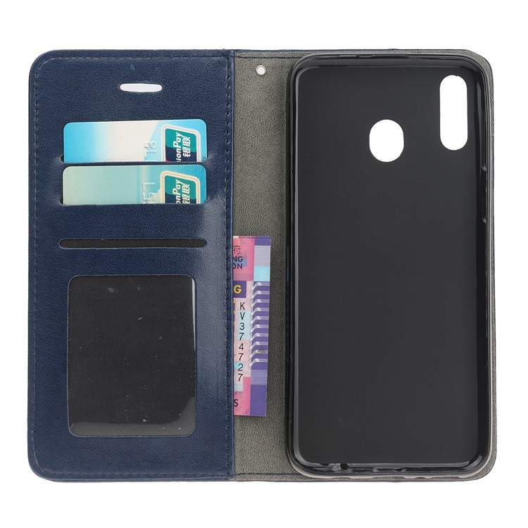 Imprint Cat and Fishbone Pattern Leather Wallet Case for Samsung Galaxy A20e - Dark Blue-6