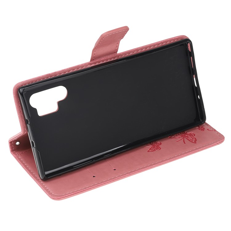 Imprint Butterfly Flower PU Leather Phone Case with Lanyard for Samsung Galaxy Note 10+/Note 10 Plus/10 Plus 5G - Pink-4