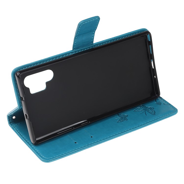 Imprint Butterfly Flower PU Leather Phone Case with Lanyard for Samsung Galaxy Note 10+/Note 10 Plus/10 Plus 5G - Blue-4
