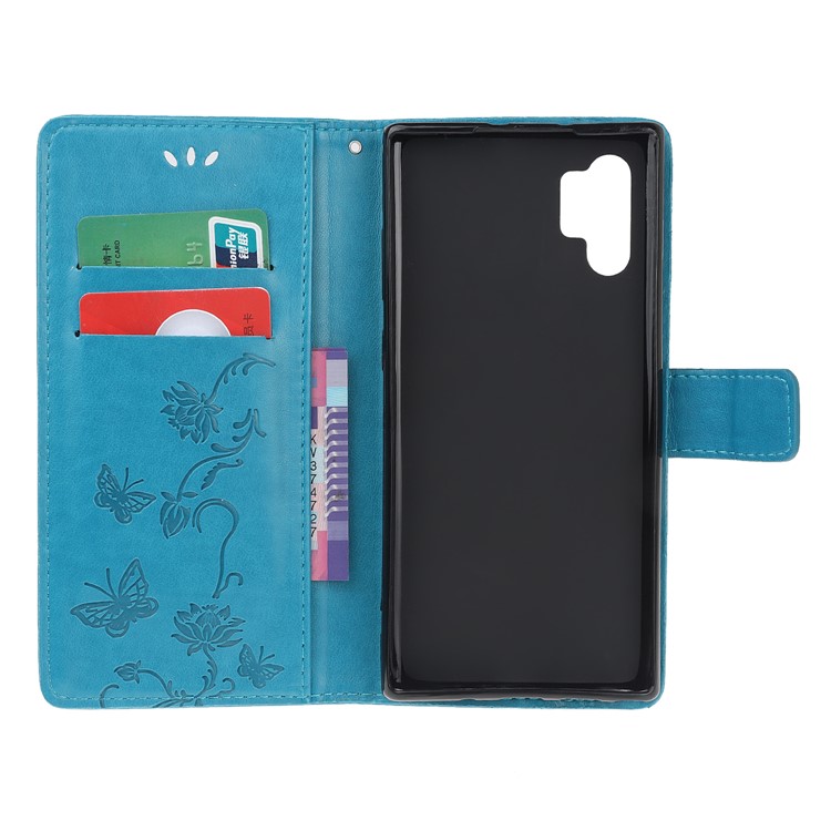 Imprint Butterfly Flower PU Leather Phone Case with Lanyard for Samsung Galaxy Note 10+/Note 10 Plus/10 Plus 5G - Blue-5