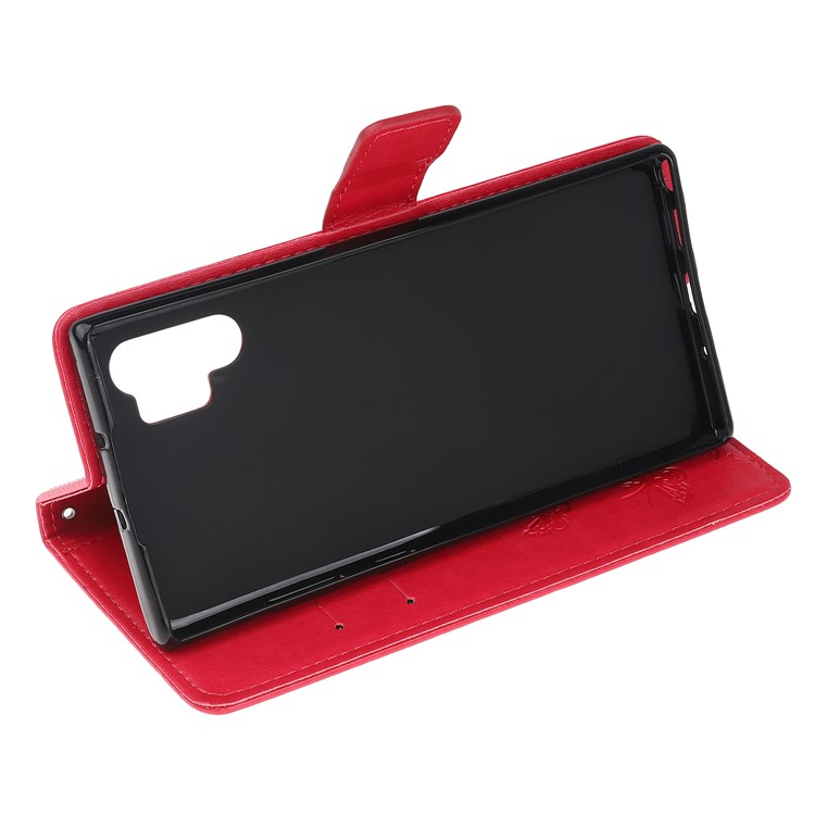 Imprint Butterfly Flower PU Leather Phone Case with Lanyard for Samsung Galaxy Note 10+/Note 10 Plus/10 Plus 5G - Red-4
