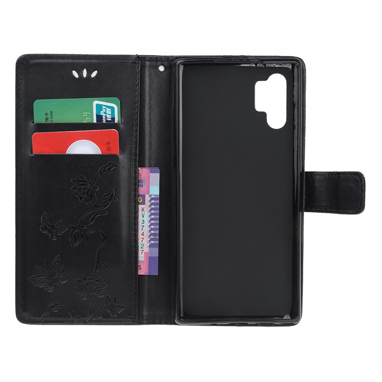 Imprint Butterfly Flower PU Leather Phone Case with Lanyard for Samsung Galaxy Note 10+/Note 10 Plus/10 Plus 5G - Black-5