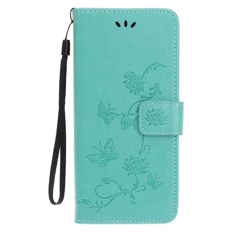 Imprint Butterfly Flower PU Leather Phone Case with Lanyard for Samsung Galaxy Note 10+/Note 10 Plus/10 Plus 5G - Cyan-2