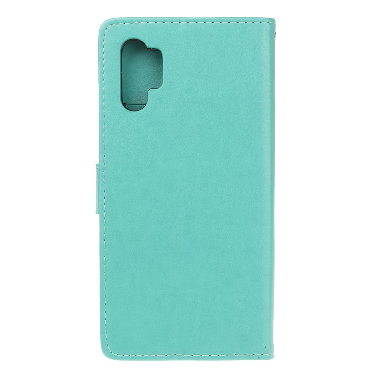 Imprint Butterfly Flower PU Leather Phone Case with Lanyard for Samsung Galaxy Note 10+/Note 10 Plus/10 Plus 5G - Cyan-3