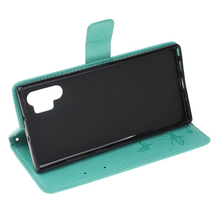 Imprint Butterfly Flower PU Leather Phone Case with Lanyard for Samsung Galaxy Note 10+/Note 10 Plus/10 Plus 5G - Cyan-4