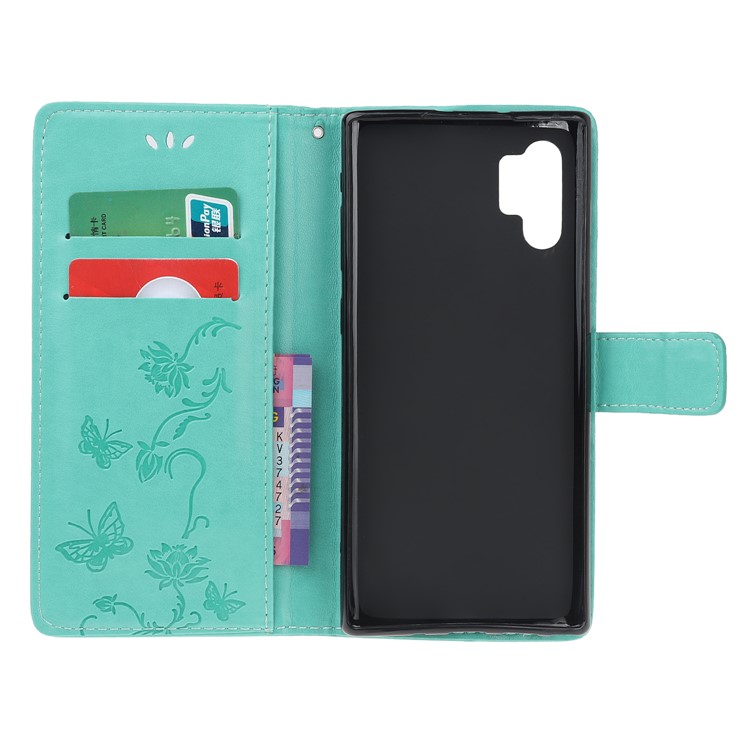 Imprint Butterfly Flower PU Leather Phone Case with Lanyard for Samsung Galaxy Note 10+/Note 10 Plus/10 Plus 5G - Cyan-5
