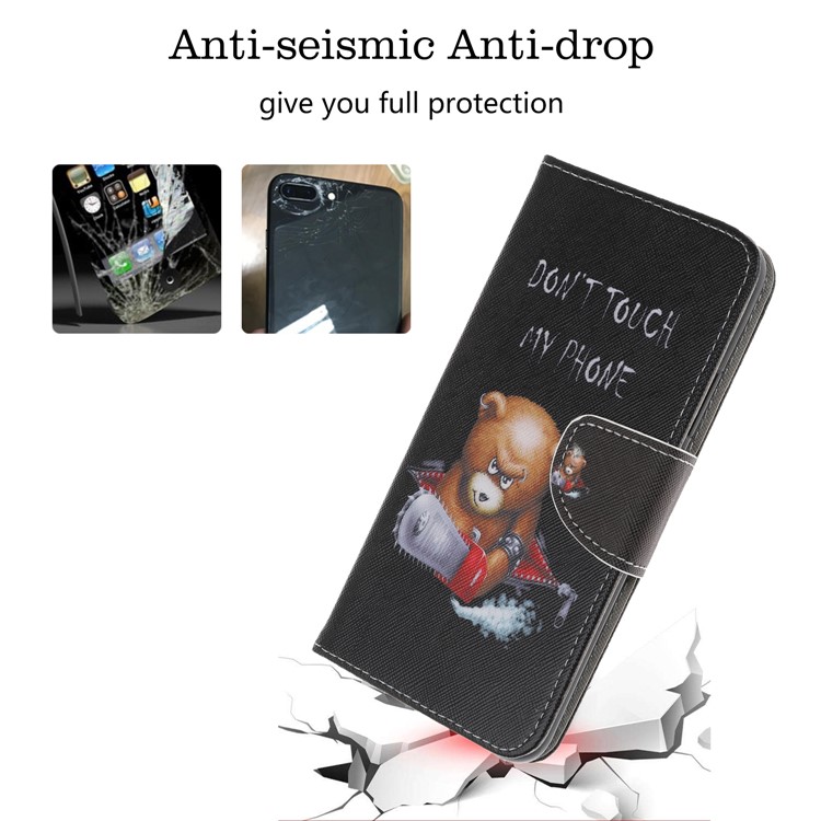 Pattern Printing Cross Texture Leather Wallet Case for Samsung Galaxy Note 10 / Note 10 5G - Brown Bear and Warning Words-2