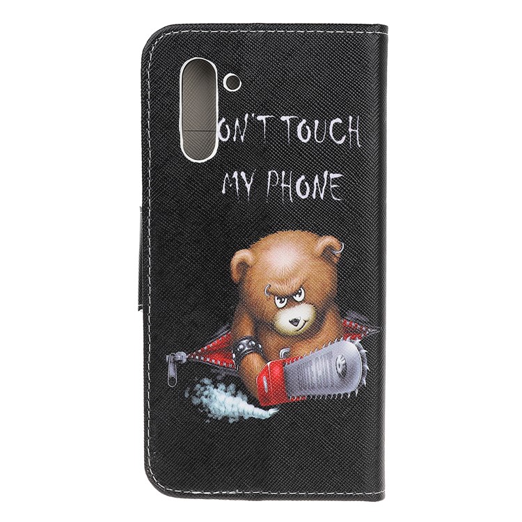 Pattern Printing Cross Texture Leather Wallet Case for Samsung Galaxy Note 10 / Note 10 5G - Brown Bear and Warning Words-4