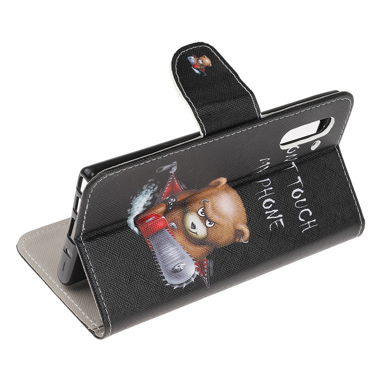 Pattern Printing Cross Texture Leather Wallet Case for Samsung Galaxy Note 10 / Note 10 5G - Brown Bear and Warning Words-5