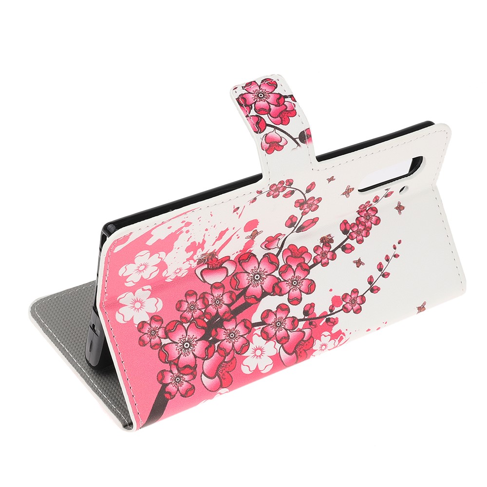 Pattern Printing Leather Wallet Stand Case for Samsung Galaxy Note 10 / Note 10 5G - Plum Blossom-5