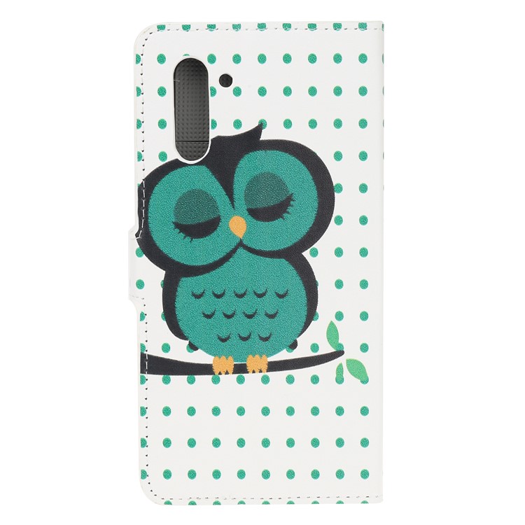 Pattern Printing Leather Wallet Stand Case for Samsung Galaxy Note 10 / Note 10 5G - Sleeping Owl on the Branch-4