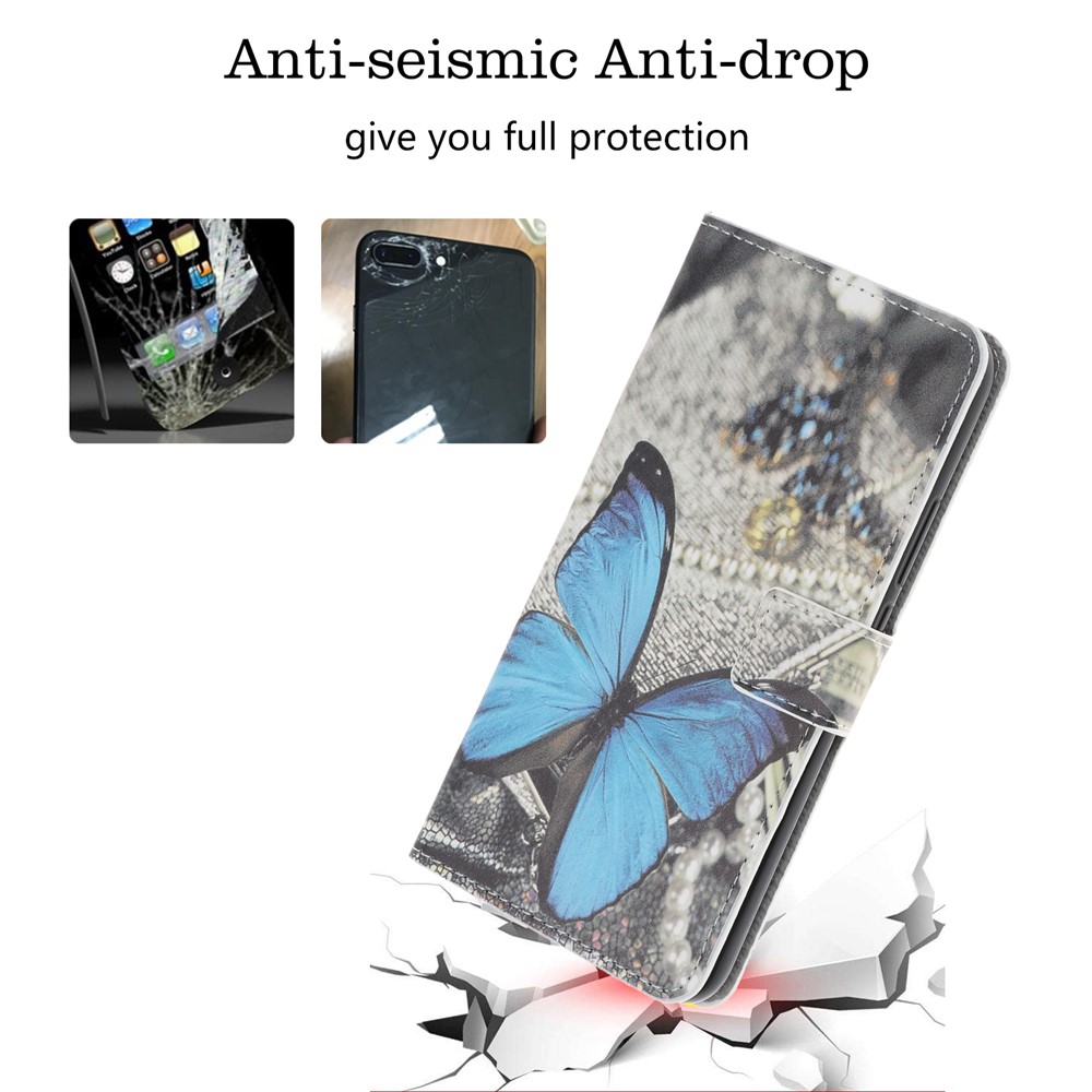 Pattern Printing Leather Wallet Stand Case for Samsung Galaxy Note 10 / Note 10 5G - Blue Butterfly-2