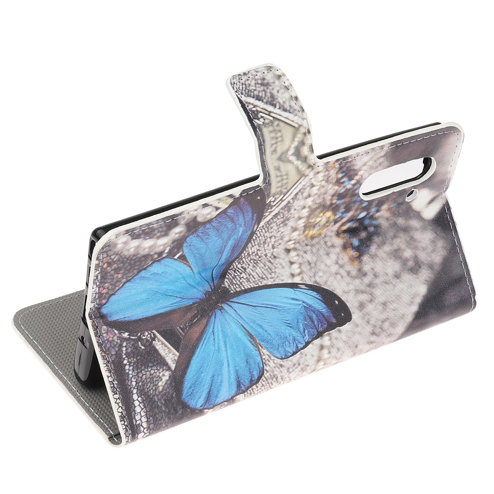 Pattern Printing Leather Wallet Stand Case for Samsung Galaxy Note 10 / Note 10 5G - Blue Butterfly-5