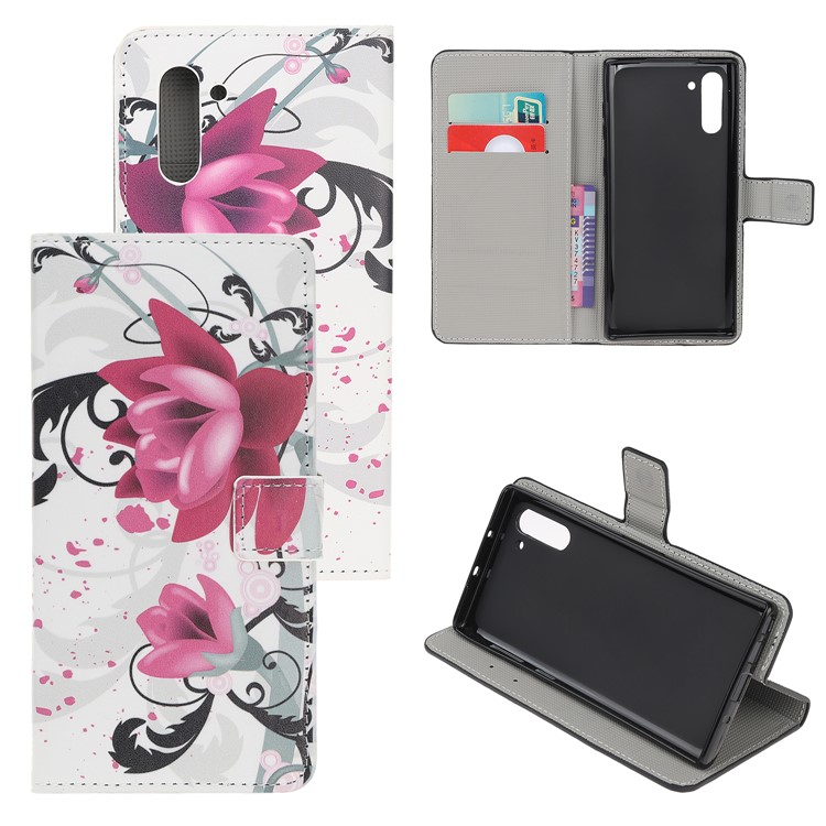Pattern Printing Leather Wallet Stand Case for Samsung Galaxy Note 10 / Note 10 5G - Purple Flowers-1