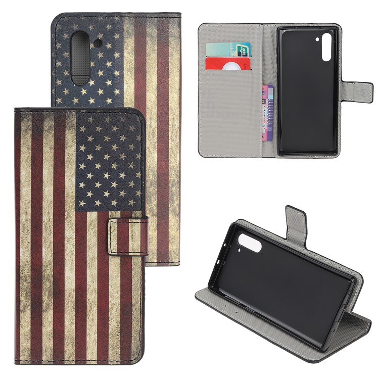 Pattern Printing Leather Wallet Stand Case for Samsung Galaxy Note 10 / Note 10 5G - Vintage American Flag-1