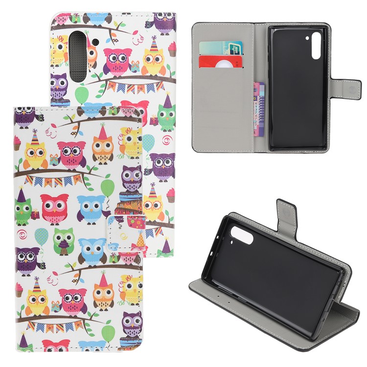 Pattern Printing Leather Wallet Stand Case for Samsung Galaxy Note 10 / Note 10 5G - Multiple Owls-1