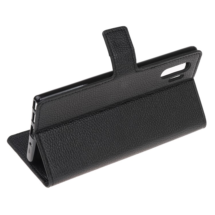 Litchi Grain Leather Wallet Stand Case for Samsung Galaxy Note 10 Plus / 10 Plus 5G - Black-3