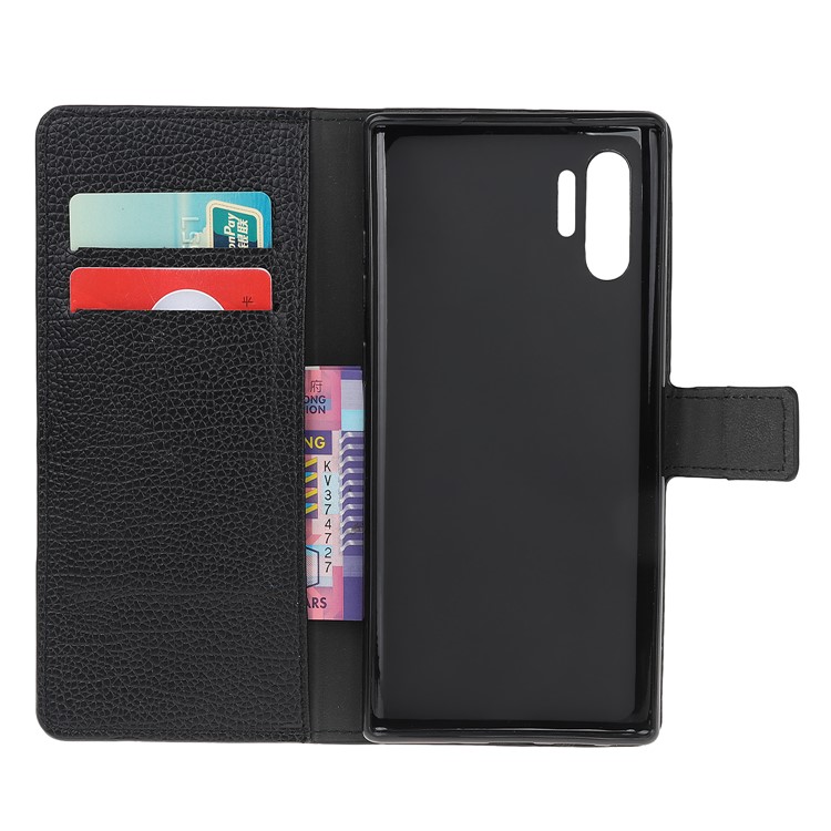 Litchi Grain Leather Wallet Stand Case for Samsung Galaxy Note 10 Plus / 10 Plus 5G - Black-5
