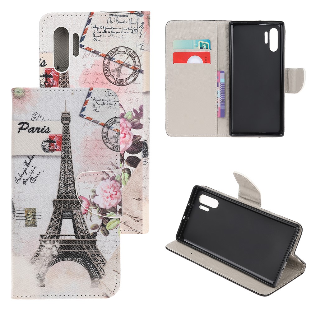 Pattern Printing Cross Texture Leather Wallet Case for Samsung Galaxy Note 10 Plus / Note 10 Plus 5G - Eiffel Tower-1