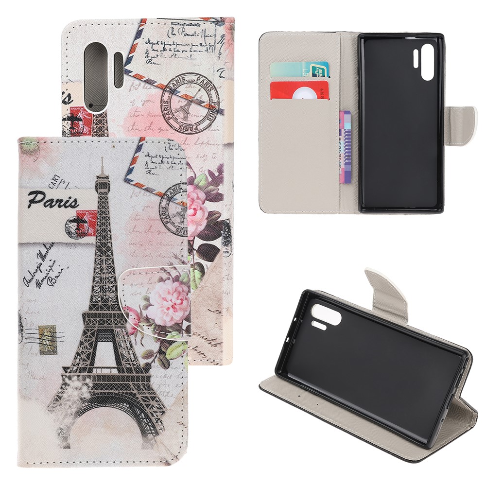 Impresión de Patrones Textura Cruzada Case de Billetera de Cuero Para Samsung Galaxy Note 10 Plus / Nota 10 Más 5G - Torre Eiffel