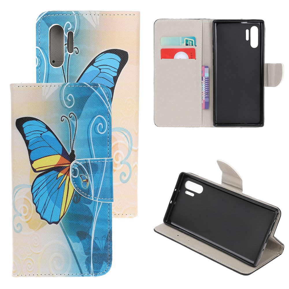 Pattern Printing Cross Texture Leather Wallet Case for Samsung Galaxy Note 10 Plus / Note 10 Plus 5G - Blue Butterfly-1