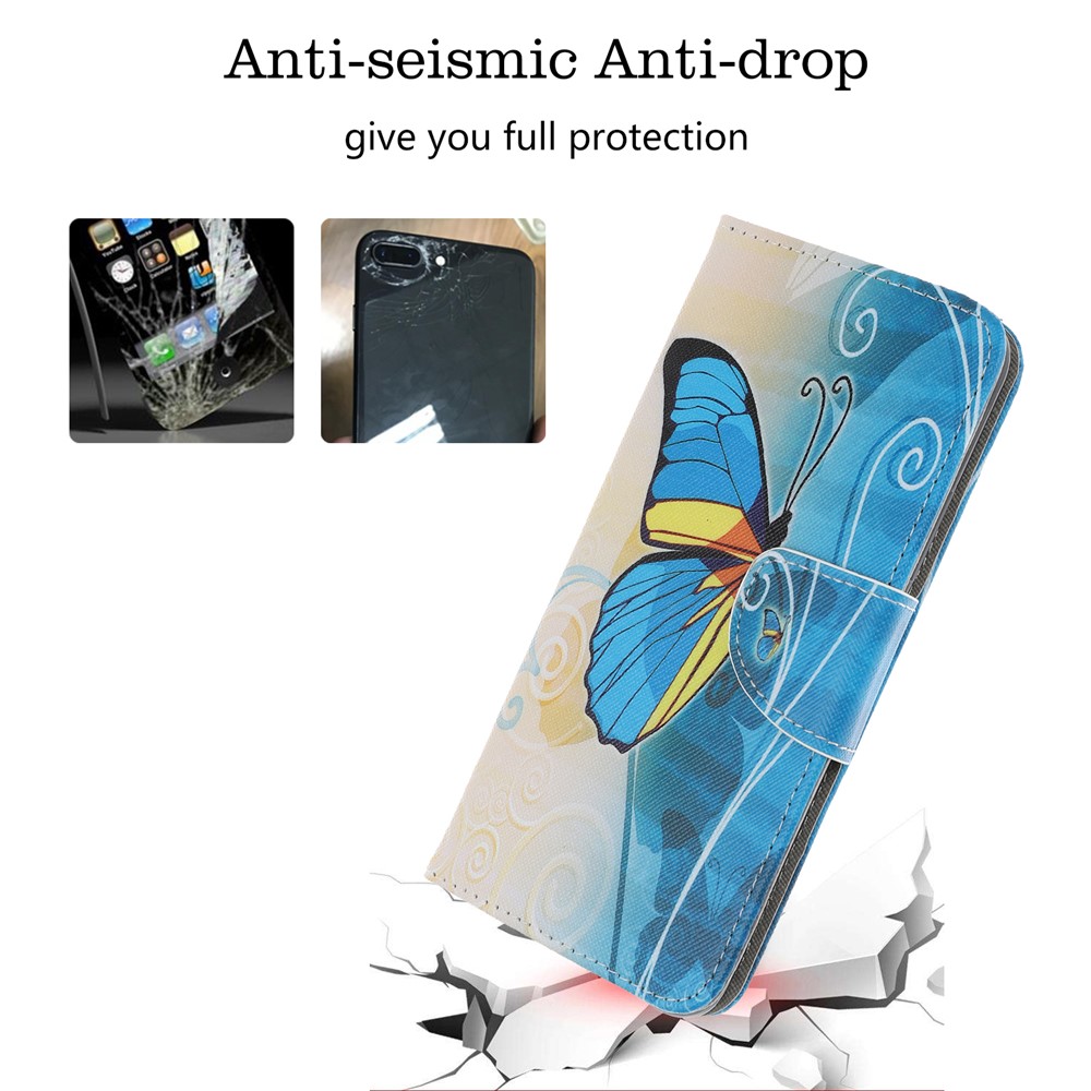 Pattern Printing Cross Texture Leather Wallet Case for Samsung Galaxy Note 10 Plus / Note 10 Plus 5G - Blue Butterfly-2