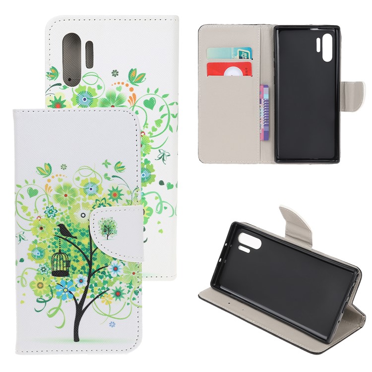 Pattern Printing Cross Texture Leather Wallet Case for Samsung Galaxy Note 10 Plus / Note 10 Plus 5G - Green Tree-1