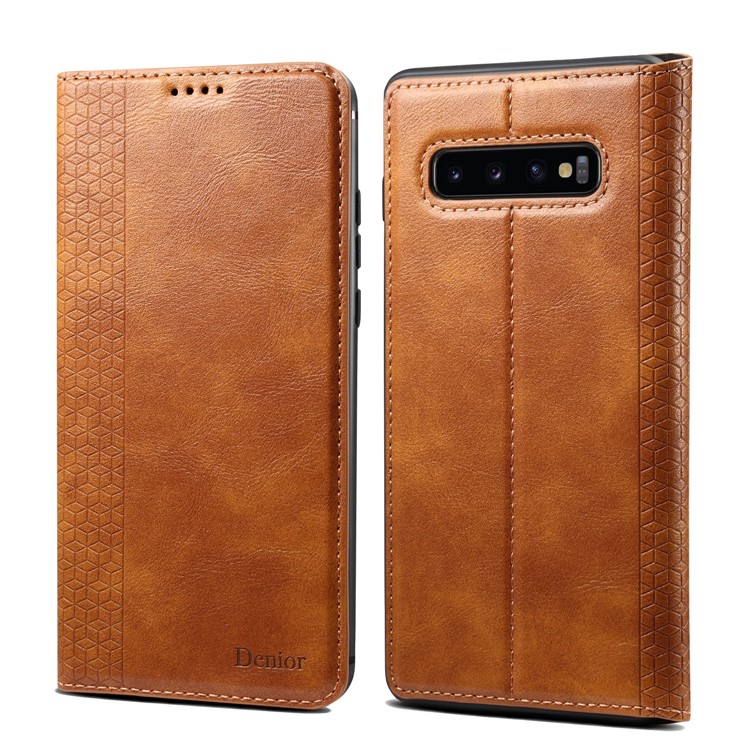 Auto-absorbed DF PU Leather + TPU Phone Case for Samsung Galaxy S10 - Brown-1