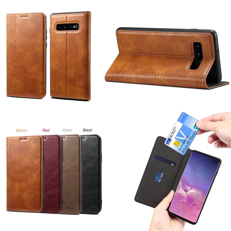 Auto-absorbed DF PU Leather + TPU Phone Case for Samsung Galaxy S10 - Brown-6