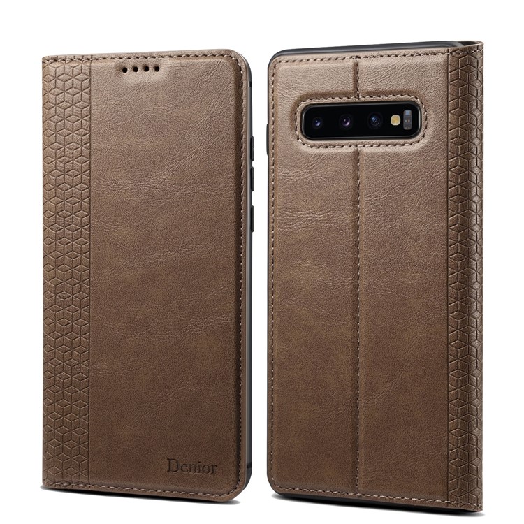 Auto-absorbed DF PU Leather + TPU Phone Case for Samsung Galaxy S10 - Khaki-1