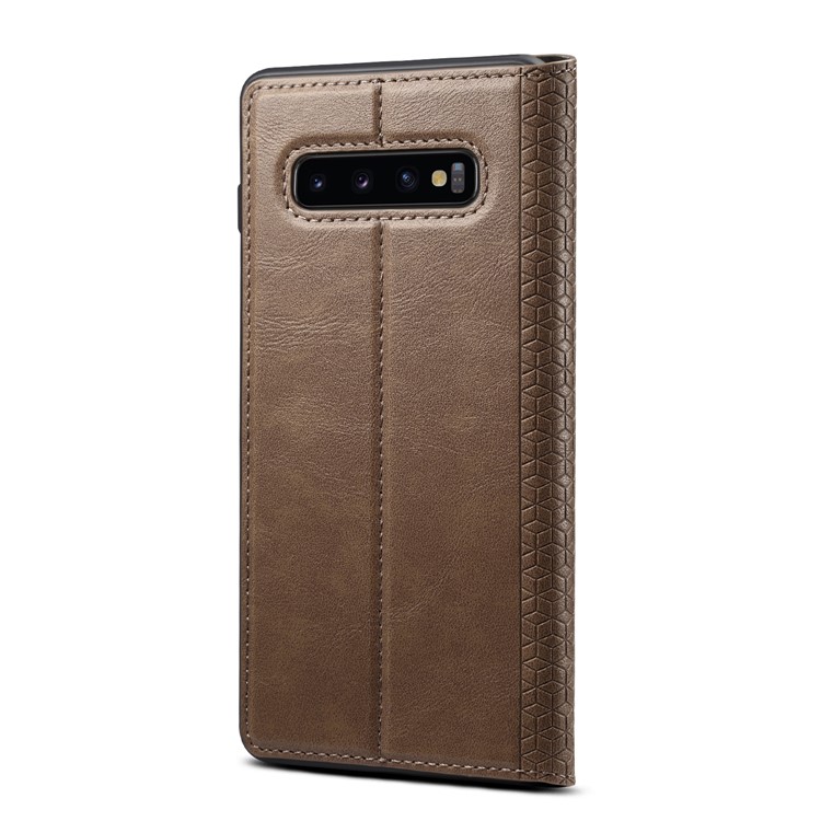 Auto-absorbed DF PU Leather + TPU Phone Case for Samsung Galaxy S10 - Khaki-3