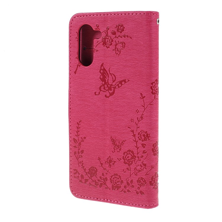 Imprint Butterfly Flowers Rhinestone Decor Leather Wallet Case for Samsung Galaxy Note 10 - Rose-2