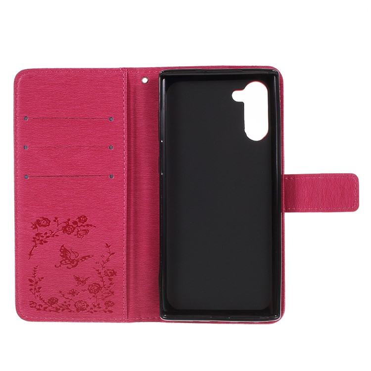 Imprint Butterfly Flowers Rhinestone Decor Leather Wallet Case for Samsung Galaxy Note 10 - Rose-6