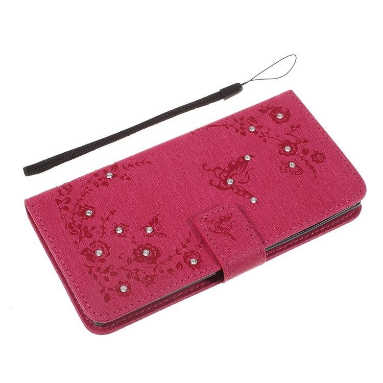 Imprint Butterfly Flowers Rhinestone Decor Leather Wallet Case for Samsung Galaxy Note 10 - Rose-7