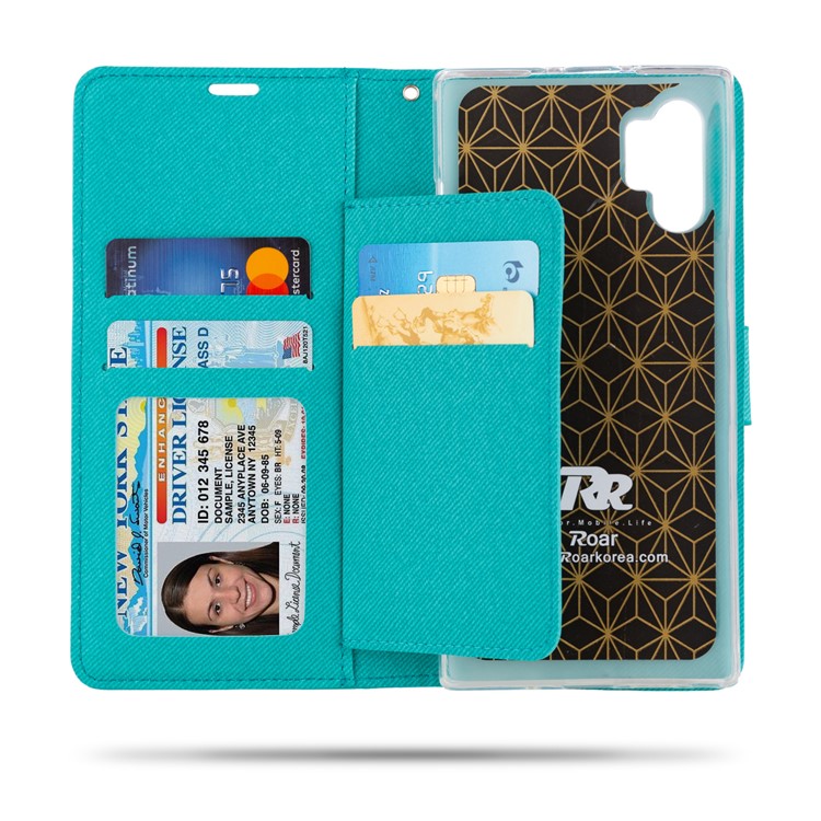ROAR PU Leather + TPU Wallet Phone Shell for Samsung Galaxy Note 10 Plus/Note 10 Plus 5G - Cyan-2
