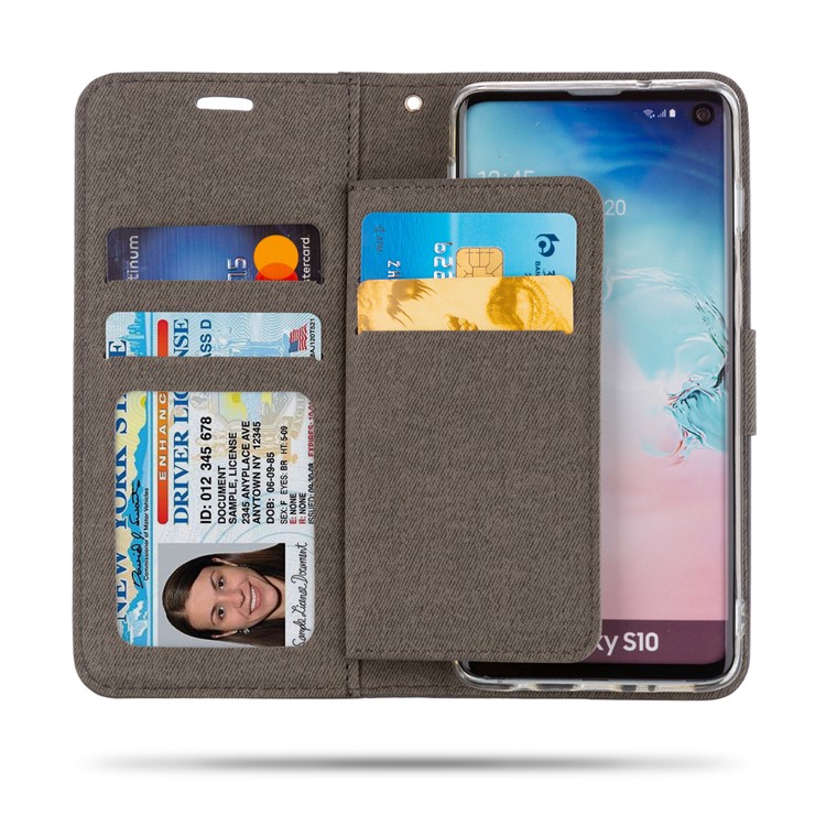 ROAR PU Leather + TPU Phone Wallet Case Shell for Samsung Galaxy S10 - Grey-3