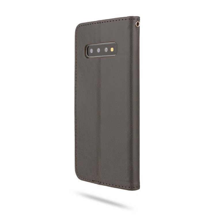 ROAR PU Leather + TPU Phone Wallet Case Shell for Samsung Galaxy S10 - Grey-5