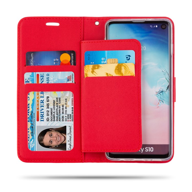 ROAR PU Leather + TPU Phone Wallet Case Shell for Samsung Galaxy S10 - Red-3